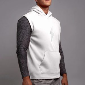 BOLT Sleeveless Hoodie - White/White Bolt